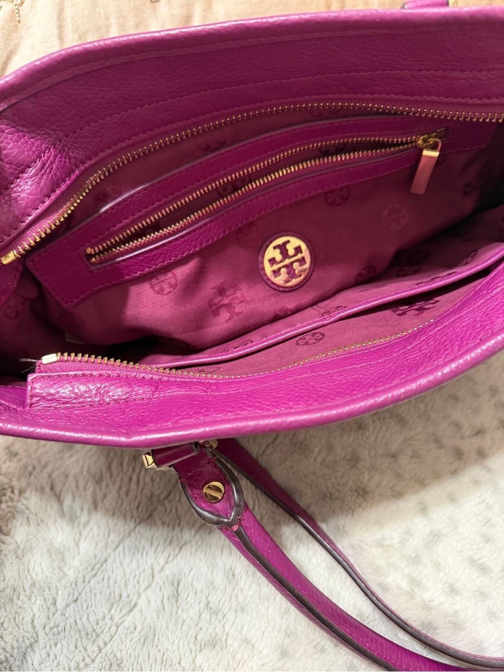 Tory Burch Amanda Purple Pebbled Leather 2-Way Satchel Crossbody Bag - Picture 2 of 4